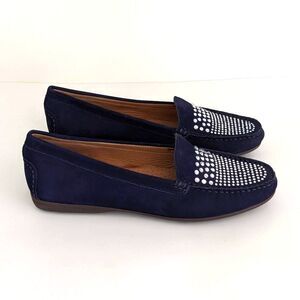 Wirth Navy Blue Suede Rhinestone Loafers Moccasins Flats Women's 8